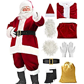 Santa Suit Christmas Santa Claus Costume for Men Women Adult Costume Santa 10pc. Outfit (Maroon, XX-Large/XXX-Large)