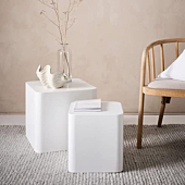 WILLIAMSPACE Nesting Table Set of 2, White Nesting Coffee Tables Wooden Modern Table for Living Room Accent End Side Table, H18.25 (Matte White-Square)