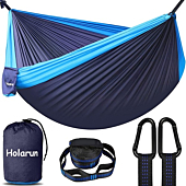 Holarun Double Hammock, Camping Hammock with 2 Tree Straps, Portable Lightweight Hammocks with 210T Nylon, Two Person Hammock for Backpacking, Hiking Gear, Outdoor, Travel, Camping, Beach - Navy Blue