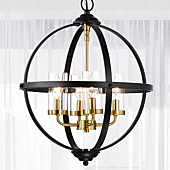 Treekee Rustic Chandelier, 17" Black and Gold Finish Glass Cover Luxurious Hanging Light, 4 Lights Globe Vintage Pendant Ceiling Light Fixtures for Living Room Entry Way Hallway Kitchen Dining Room
