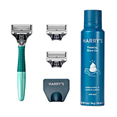 Harry's Razors for Men - Shaving Kit for Men includes a Mens Razor Handle, 3 Razor Blade Refills, Travel Blade Cover, and 4 Oz Shave Gel (Sage)