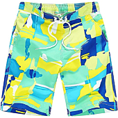 techcity Boys Teens Swim Trunks, Quick Dry Surfing Beach Sports Running Swim Shorts with Drawstring 6T to 18/20 (8, Colorful Green)