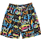 Boys Swim Trunks, Quick Dry Beach Swim Shorts Little Boys Bathing Suit Swimsuit with Mesh Lining, 3-14 Years (3-4 Years, Hawaii Black)