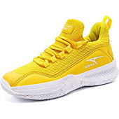 ASHION Mens Basketball Shoes Lightweight Breathable Sneakers Anti Slip Sports Shoes for Running Walking Yellow 7