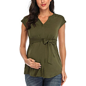 Glampunch Maternity Tops V Neck Sleeve&Long Sleeve Tunic Tops Casual Pregnancy Blouse Shirts