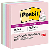 Post-it Super Sticky Recycled Notes, 3 x 3 in, 5 Pads, 2x the Sticking Power, Wanderlust Collection, Pastel Colors, 30% Recycled Paper (654-5SSNRP)