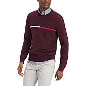 Tommy Hilfiger Men's Signature Stripe Crewneck Sweater, Dark Cabernet, XL