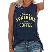 Tank Tops for Women Summer Sunshine and Coffee Graphic T-Shirts Sleeveless Casual Ladies Loose Tunic Blouse(Sunshine Deep Blue,L)