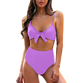 Blooming Jelly Womens High Waisted Bikini Set Cheeky Tummy Control Swimsuits Sexy 2 Piece Swimming Suit (Small, Purple)