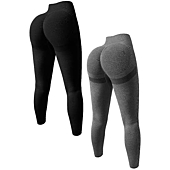 OQQ Women's 2 Piece Butt Lifting Yoga Leggings Workout High Waist Tummy Control Ruched Booty Pants Black Grey