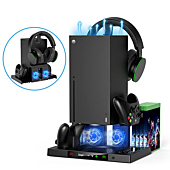 Upgraded Cooling Stand for Xbox Series X, YUANHOT Vertical Charging Station Dock Accessories with Fan Cooling System, Dual Controller Charger Ports, Headset Holder and Game Storage (ONLY for XSX)