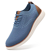 VILOCY Men's Casual Dress Sneakers Oxfords Business Shoes Lace Up Lightweight Comfortable Breathable Walking Knit Mesh Fashion Sneakers Tennis Light Blue,US11 EU44