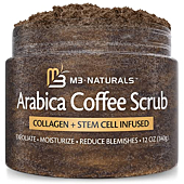 M3 Naturals Arabica Coffee Body Scrub with Collagen & Stem Cell - Exfoliating Body Scrubber & Face Cleanser - Fight Skin Care Appearance - Cellulite, Fine Line, Stretch Mark & Spider Veins 12 oz