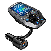 Bluetooth FM Transmitter in-Car Wireless Radio Adapter Kit W 1.8" Color Display Hands-Free Call AUX in/Out SD/TF Card USB Charger QC3.0 for All Smartphones Audio Players - RM100 Pewter