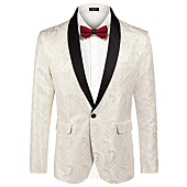 COOFANDY Mens Floral Tuxedo Jacket Paisley Shawl Lapel Suit Blazer Jacket for Dinner,Prom,Wedding Beige