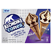 KLONDIKE Frozen Dairy Dessert Cone for a Delicious Frozen Treat Nuts For Vanilla & Classic Chocolate Made With No Artificial Growth Hormones 3.75 fl oz 8 Count