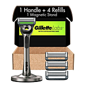 Gillette Mens Razor with Exfoliating Bar by GilletteLabs, Shaving Kit for Men, Includes 1 Handle, 4 Razor Blade Refills, 1 Premium Magnetic Stand