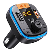Bluetooth FM Transmitter for Car - Tensun Bluetooth Car Adapter PD20W+QC3.0 Cigarette Lighter Bluetooth 5.0 Radio Receiver Music Player Car Charger Supports Hands-Free Call Siri Google Assistant