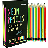 Cool Neon Pencils - #2 Pre-Sharpened Non-Toxic Wood Pencils for Kids and Adults with Latex Free Erasers - 24 Pack
