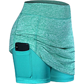 Golf Skirts for Women Lightweight Casual Skort Plus Size Not See-Through Sporty Spandex Skirt Womens Elastic Waistband Moisture Sicking Two Layers Workout Tennis Shorts Green 2XL