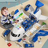 TEMI Transport Plane with Traffic Signs and 4 Police Car Toys, Kids Plane with Lights & Sounds for 3 4 5 6 7 Year Old Boys and Girls