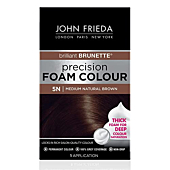 John Frieda Precision Foam Color, Medium Natural Brown 5N, Full-coverage Hair Color Kit, with Thick Foam for Deep Color Saturation