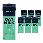 Willa's Unsweetened Organic Oat Milk, 32 oz, 6 pack - Low Sugar (1g), Vegan, Plant Based, Non-GMO, Shelf-Stable, & Made from Whole Grain Oats