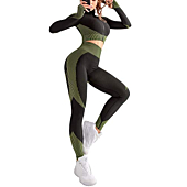OLCHEE Women's 2 Piece Tracksuit Workout Set - Leggings and Crop Top Green M