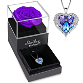 NEWNOVE Valentines Day Gifts for Her, Preserved Purple Rose with Angel Wings Necklace for Women, Romantic Gifts for Wife Grandma Mom and Girlfriend, Anniversary Birthday Gifts for Her