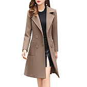 Bankeng Women Winter Wool Blend Camel Mid-Long Coat Notch Double-Breasted Lapel Jacket Outwear (Camel,M)