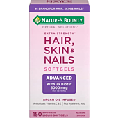 Nature's Bounty Hair, Skin & Nails Rapid Release Softgels, Argan-Infused Vitamin Supplement with Biotin and Hyaluronic Acid, Supports Hair, Skin, and Nail Health for Women, 150 Count