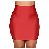 Fashion Women Stretch Tight Sexy Skirt Solid High Waist Short Slim Mini Skirts Pencil Skirts (Red, S)