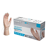 AMMEX Clear Vinyl Medical Gloves, Box of 100, 3 Mil, Size Medium, Latex Free, Powder Free, Disposable, Non-Sterile, Food Safe, VPF64100-BX
