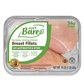Just Bare All Natural Fresh Chicken Breast Fillets | No Antibiotics Ever | Boneless | Skinless | 1.125 LB