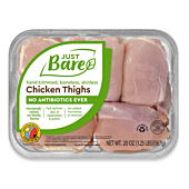 Just Bare Chicken Natural Fresh Chicken Thighs | No Antibiotics Ever | Boneless | Skinless | 1.25 LB