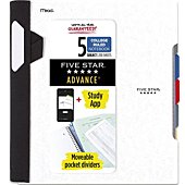 Five Star Advance Spiral Notebook + Study App, 5 Subject, College Ruled Paper,11" x 8-1/2", 200 Sheets, With Spiral Guard and Movable Dividers, White, 1 Count (73154)