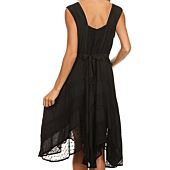 Sakkas 123 Sundara Stonewashed Rayon Mid Length Dress - Black - S/M