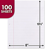 Mead Loose Leaf Paper, 3 Hole Punch Reinforced Filler Paper, Wide Ruled Paper, 10-1/2" x 8", 100 Sheets (15006)