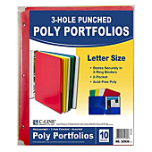 C-Line Two-Pocket Heavyweight Poly Portfolio with 3-Hole Punch, Assorted Colors, Pack of 10 (32930)