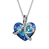 Heart Necklace 925 Sterling Silver I Love You Forever Pendant Necklace with Blue Swarovski Crystals Jewelry for Women Anniversary Birthday Gifts for Girls Girlfriend Wife Daughter Mom