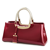 Glossy Faux Patent Leather Structured Shoulder Handbag Women Evening Party Satchel (Red)