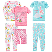 Simple Joys by Carter's Baby Girls' 6-Piece Snug-Fit Cotton Pajama Set, Teal Blue/Pink/White, Bunny/Animal, 18 Months