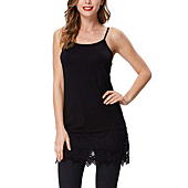 Sexy Women's Basic Spaghetti Tops Long Modal Camisole with Lace Bottom(S,Black)
