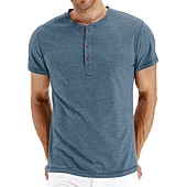 PEGENO Men's Casual Slim Fit Short Sleeve Henley T-Shirts Cotton Shirts VG-Blue-US XL