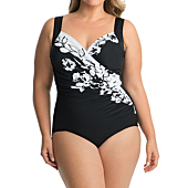 Miraclesuit Women's Plus Size Swimwear Sub Rosa Sanibel Underwire Bra One Piece Swimsuit, Black/White, 18 Plus