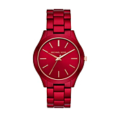 Michael Kors Women's Slim Runway Quartz Watch with Stainless-Steel-Plated Strap, Red, 20 (Model: MK3895)