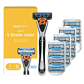 Amazon Basics 5-Blade MotionSphere Razor for Men with Dual Lubrication and Precision Trimmer, Handle & 16 Cartridges (Cartridges fit Amazon Basics Razor Handles only) (Previously Solimo)