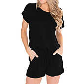 ANRABESS Women's Summer Black Casual Short Sleeve Crewneck Jumpsuit Rompers with Pockets Lounge Rompers HEI-S BYF-33