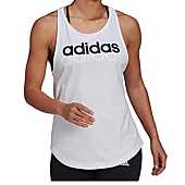 adidas Women's Essentials Linear Loose Tank Top, White/Black, Small