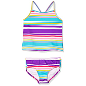 Spotted Zebra Girls' Tankini Rashguard Swimsuit Sets, Purple Multi Stripe, Small